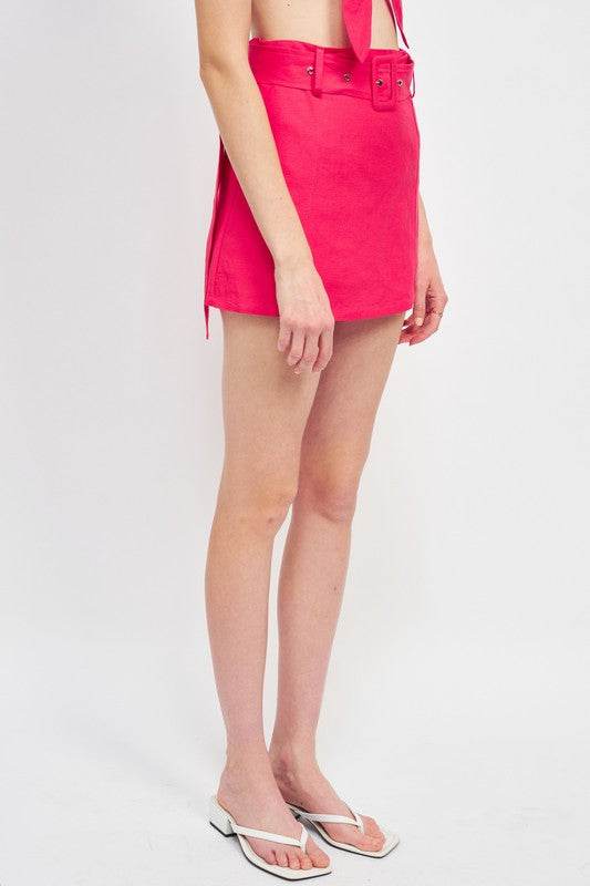 HIGH WAIST BELTED MINI SKIRT