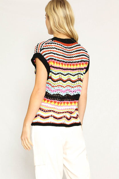 Multicolored crochet knit vest