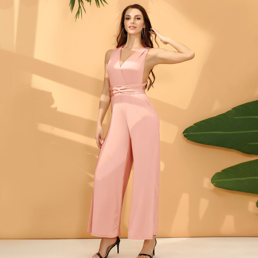 Multiple Wear Multi Rope Cross Office Sexy Bandage Jumpsuit Woman