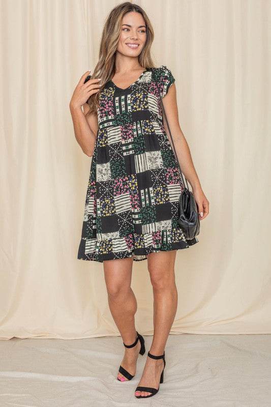 Mix Print Flutter Sleeve Mini Dress