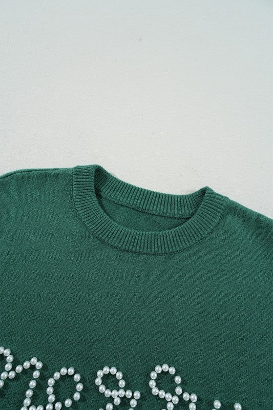 Christmas Merry Pearl Beaded Sweater