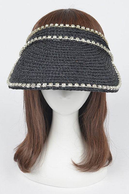 Rhinestone Statement Straw Visor Sun Hat