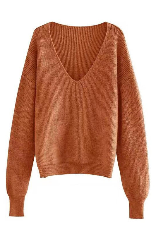 Ribbed v neck sweater