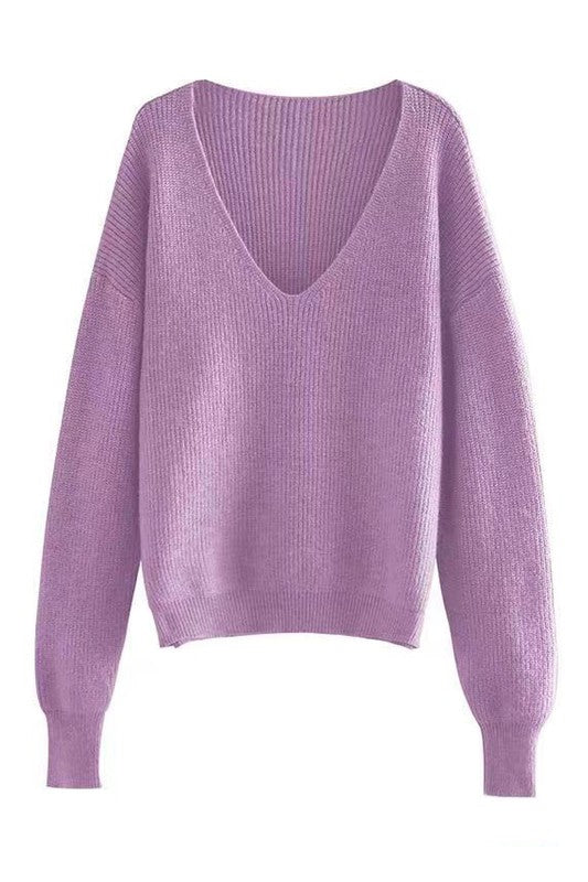 Ribbed v neck sweater