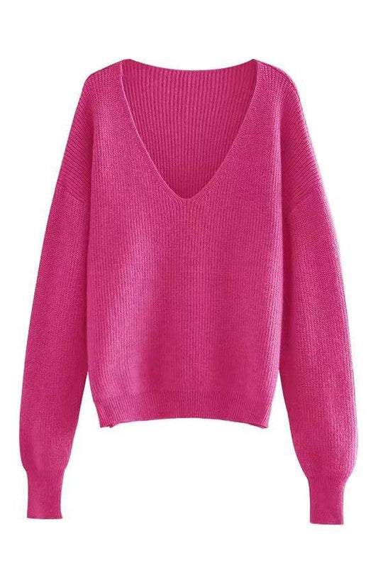 Ribbed v neck sweater