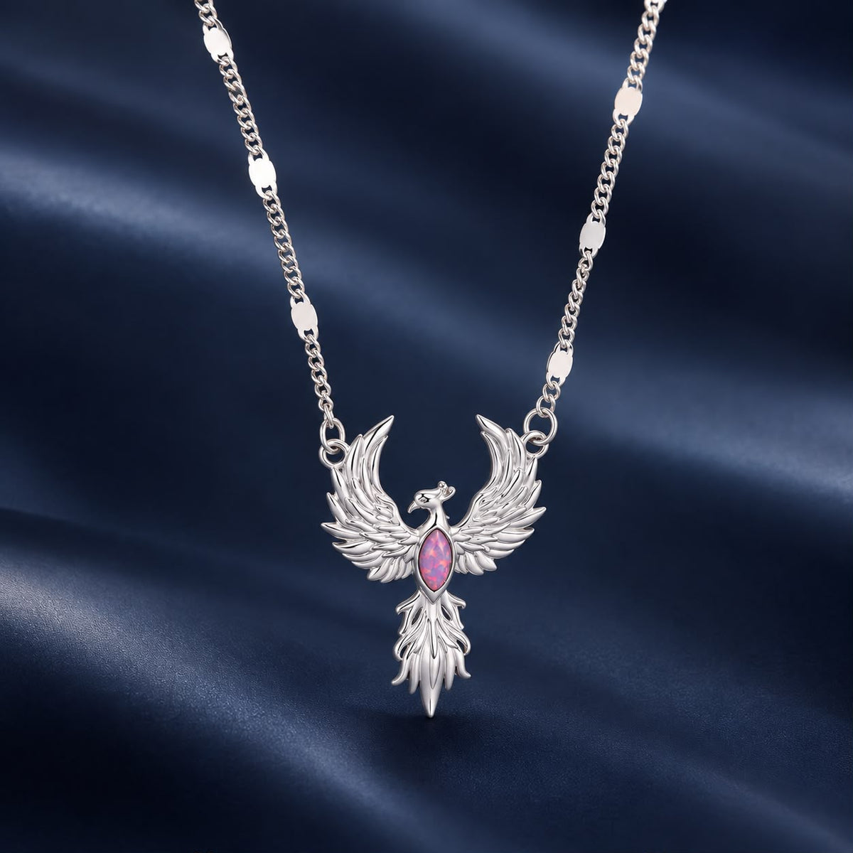 925 Sterling Silver White Gold Plated Synthetic Opal 40+5cm Necklace for Women