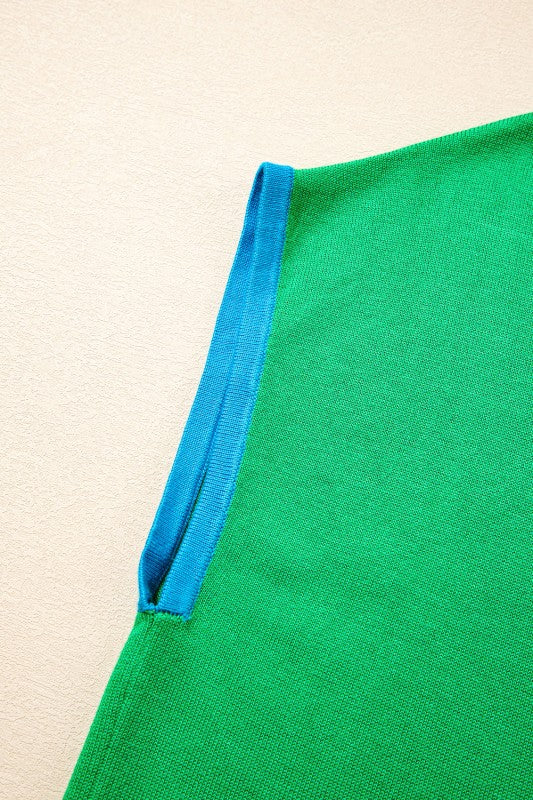 Contrast Trim Crewneck Short Sleeve Sweater