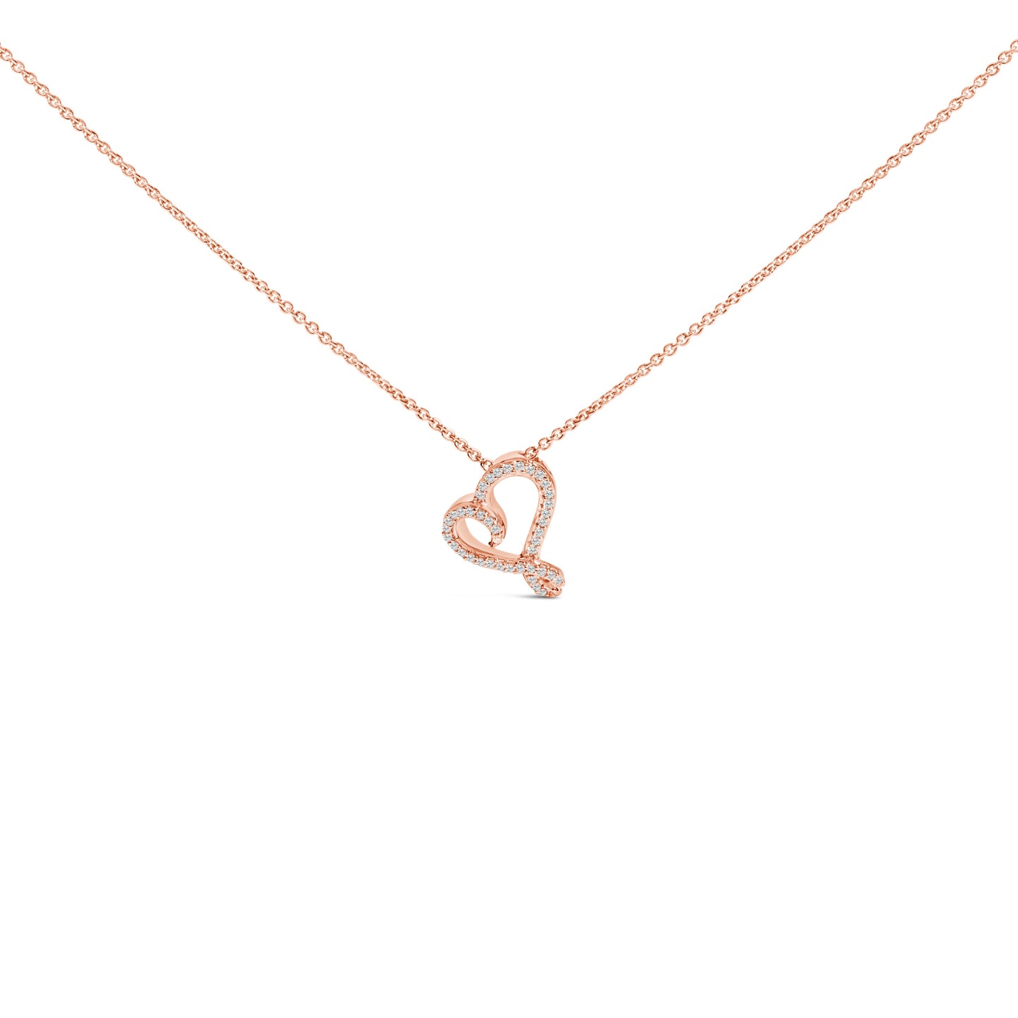14k Rose Gold Plated Silver 1/10 Cttw Diamond Open Heart Pendant Necklace