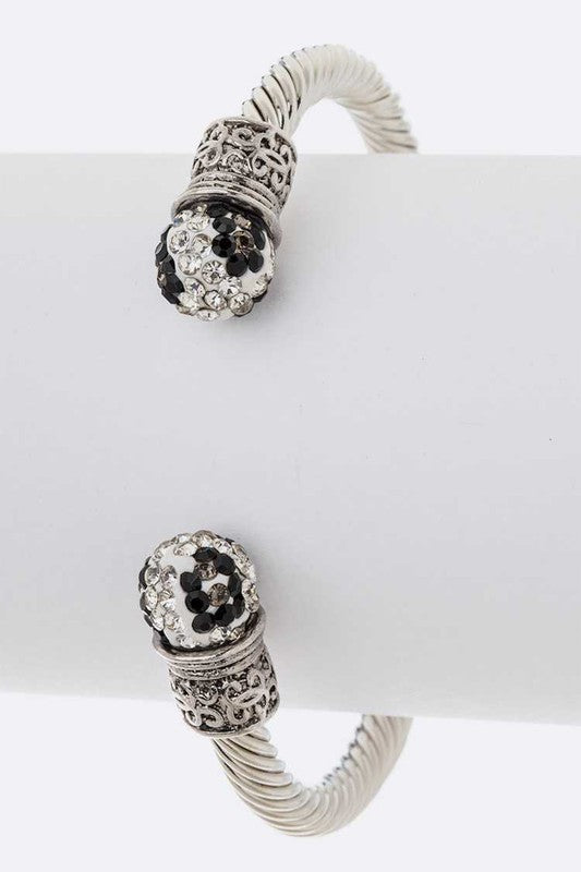 Crsytal Pave Ball Tip Designed Open Cuff