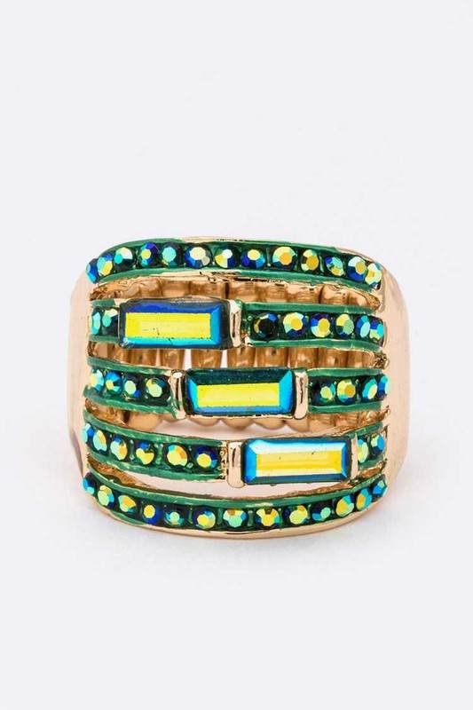 Crystal Baguette Stretch Cocktail Ring