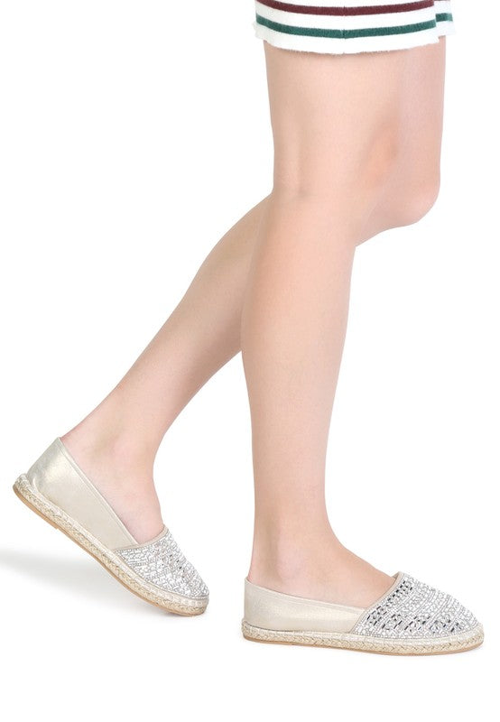 RIKKI GOLD EMBELLISHED SLIP-ON FLAT ESPADRILLES