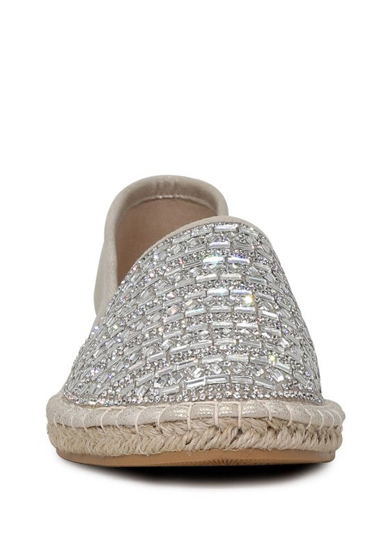 RIKKI GOLD EMBELLISHED SLIP-ON FLAT ESPADRILLES