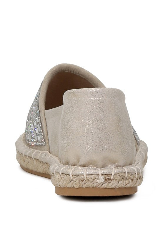 RIKKI GOLD EMBELLISHED SLIP-ON FLAT ESPADRILLES