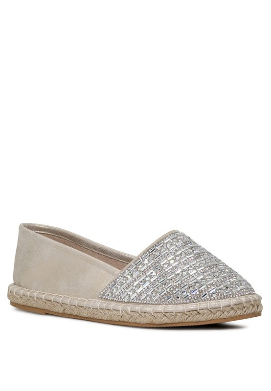 RIKKI GOLD EMBELLISHED SLIP-ON FLAT ESPADRILLES