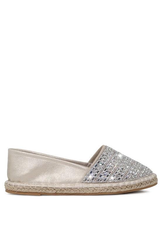 RIKKI GOLD EMBELLISHED SLIP-ON FLAT ESPADRILLES