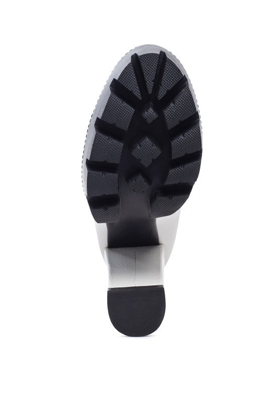 OUZAKI PATENT PU HIGH BLOCK HEELED BOOT