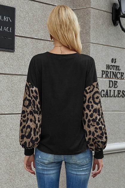 Crew Neck Puff Sleeve Solid Top