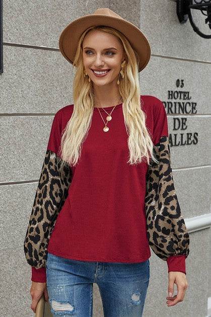 Crew Neck Puff Sleeve Solid Top