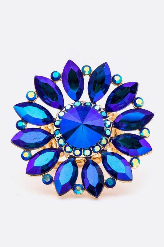 Crystal Flower Statement Stretch Ring