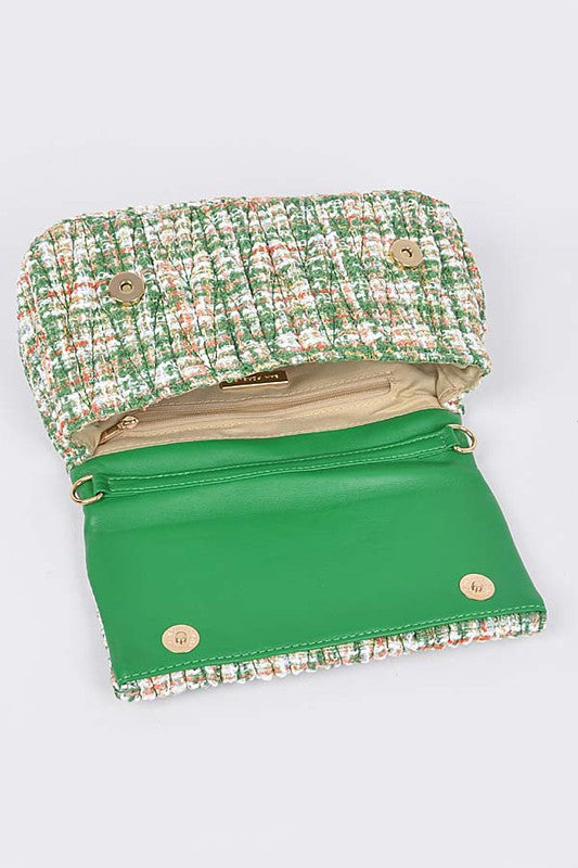 Quilted Tweed Chunky Chain Shoulder Bag