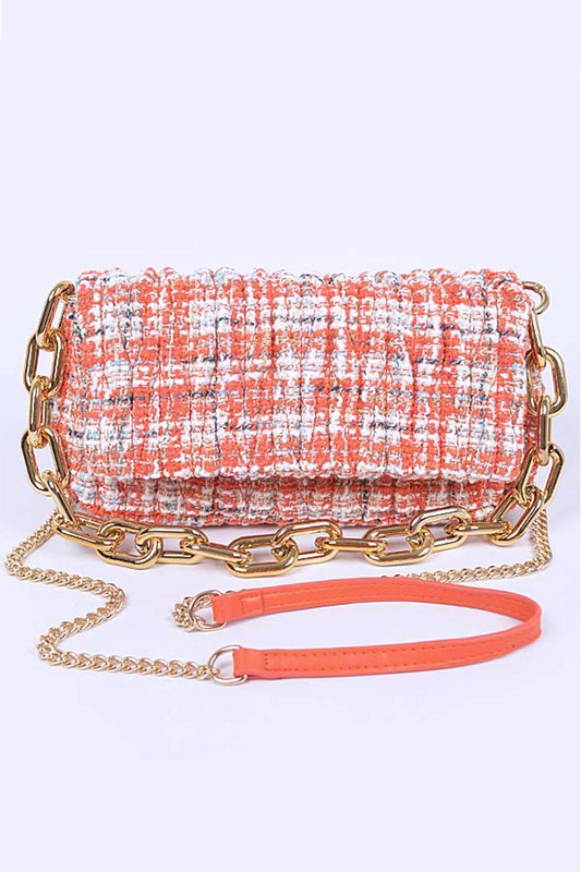 Quilted Tweed Chunky Chain Shoulder Bag