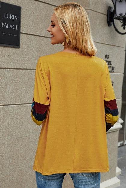 Crew Neck Basic Color Block Top