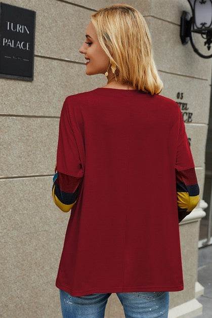 Crew Neck Basic Color Block Top