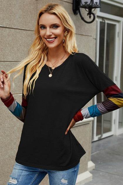 Crew Neck Basic Color Block Top