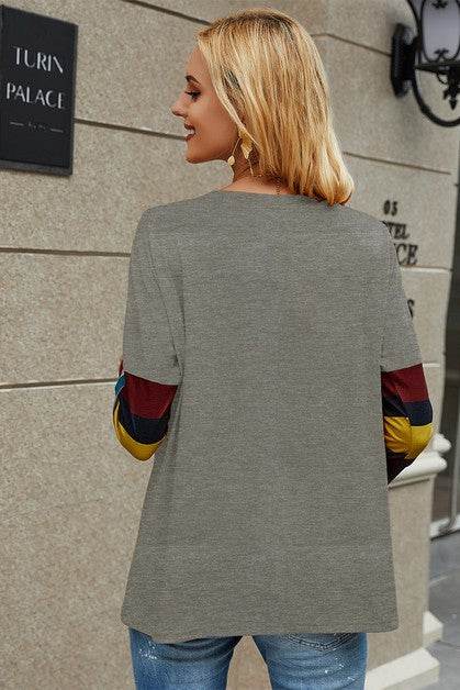 Crew Neck Basic Color Block Top