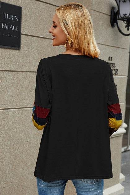 Crew Neck Basic Color Block Top