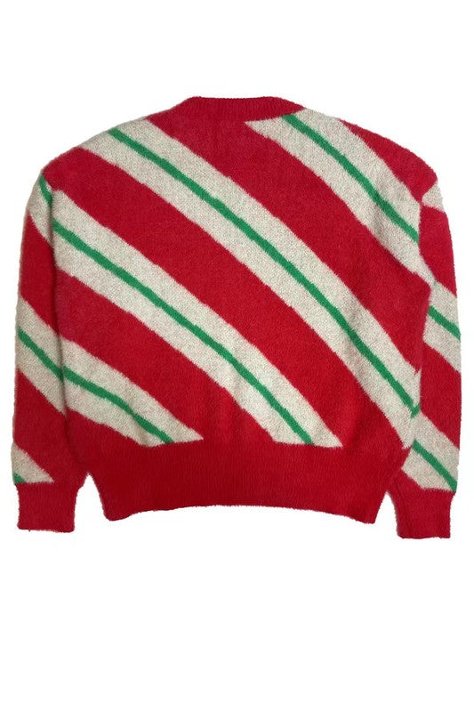 Fuzzy Candy Cane Sweater