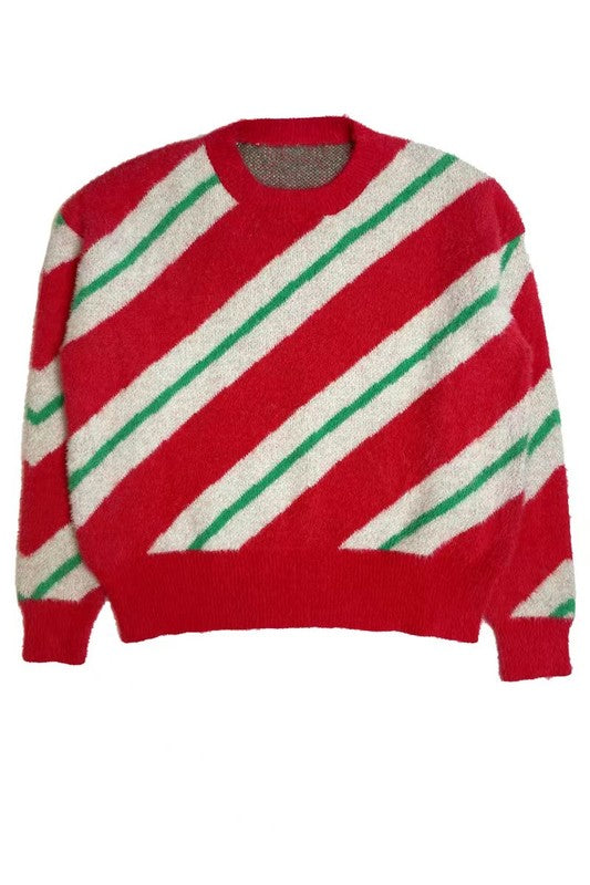 Fuzzy Candy Cane Sweater