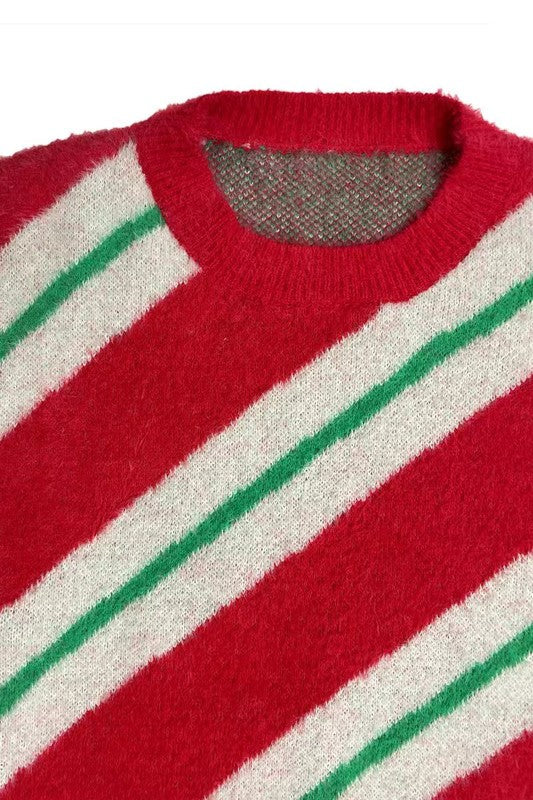 Fuzzy Candy Cane Sweater