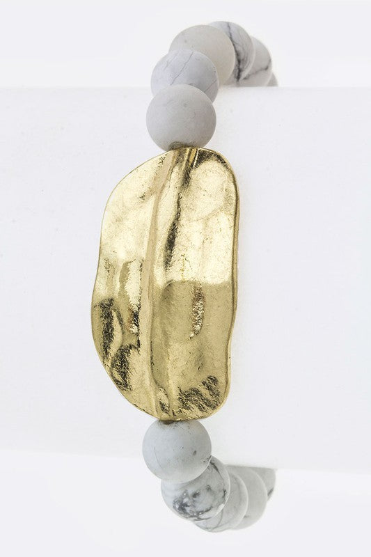 Metal Plate Semi Precious Bead Stretch Bracelet