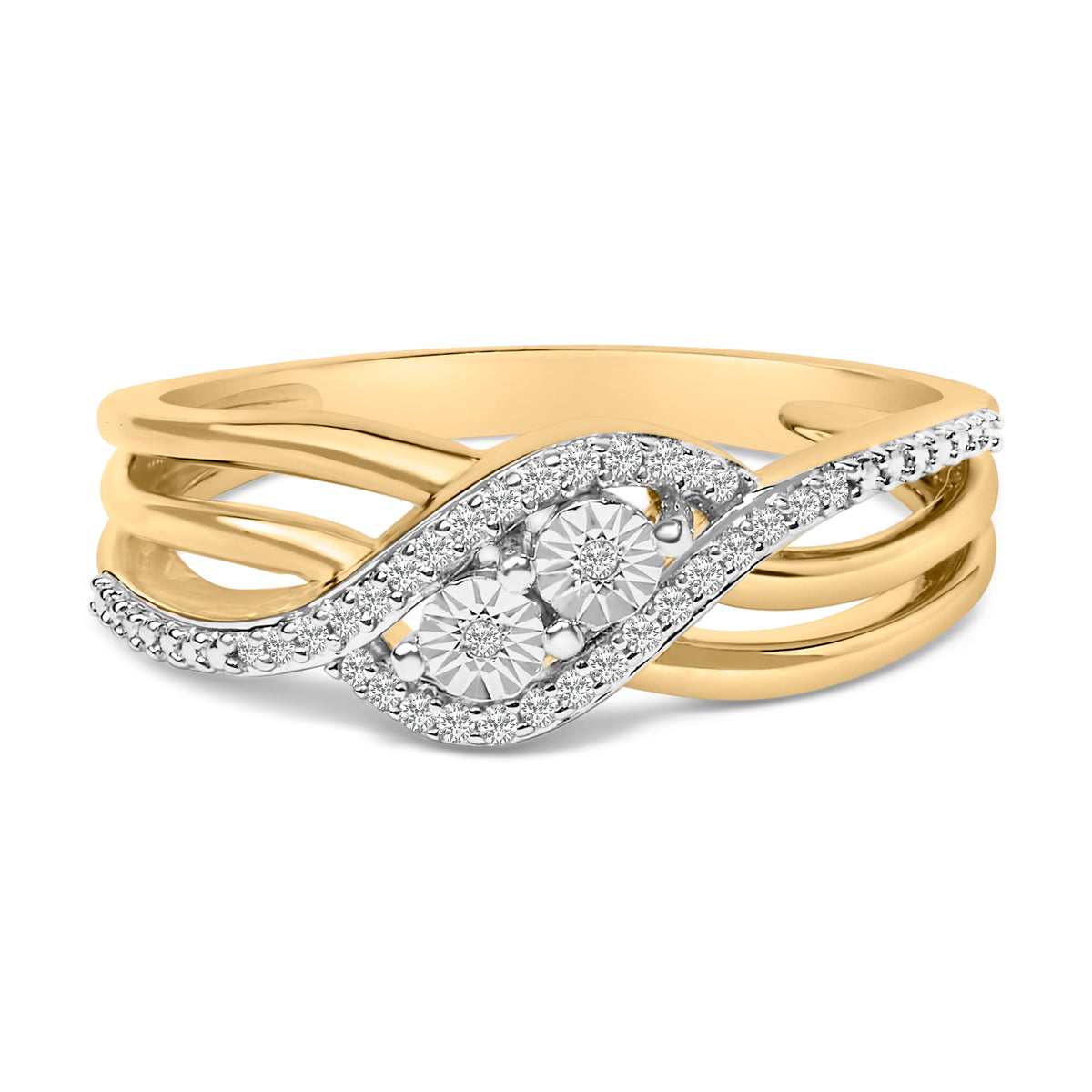 14K Yellow Gold Plated Sterling Silver 1/10 Cttw Diamond Bypass Ring