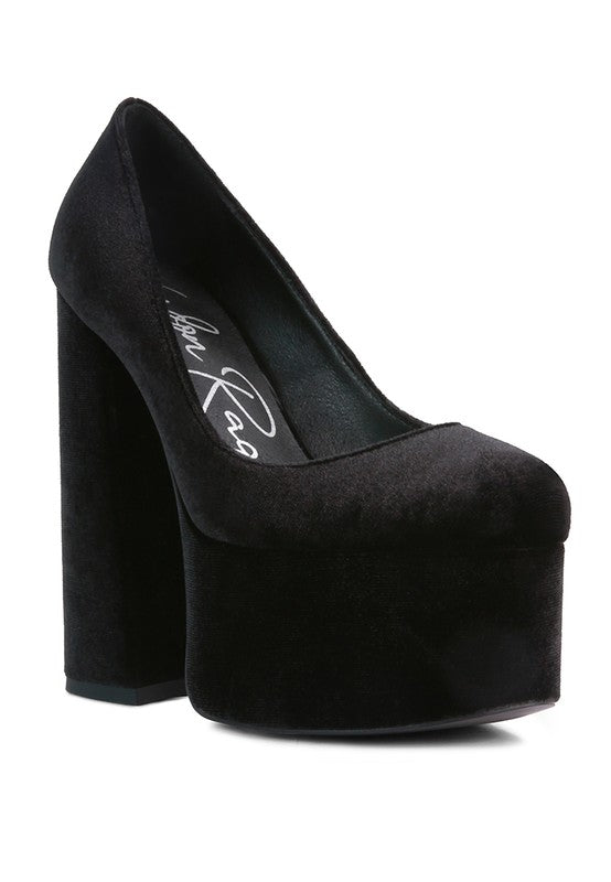Old Novelty Platform Heel Velvet Pumps