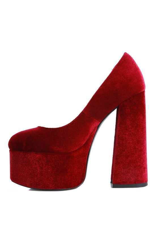 Old Novelty Platform Heel Velvet Pumps