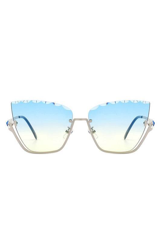 Half Frame Square Tinted Cat Eye Sunglasses