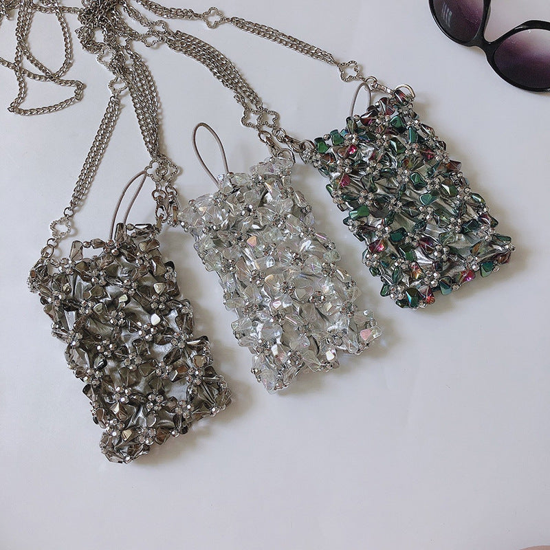 Mini Colorful Special Shaped Crystal Chain Bag Handmade Beaded Small Shoulder Bag Transparent Little Fairy Mobile Phone Bag