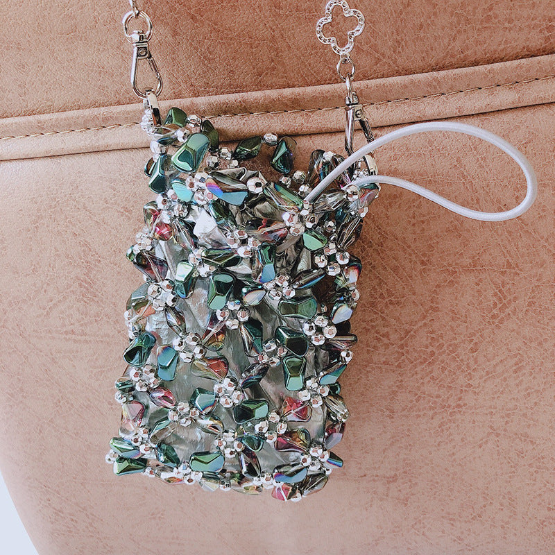 Mini Colorful Special Shaped Crystal Chain Bag Handmade Beaded Small Shoulder Bag Transparent Little Fairy Mobile Phone Bag