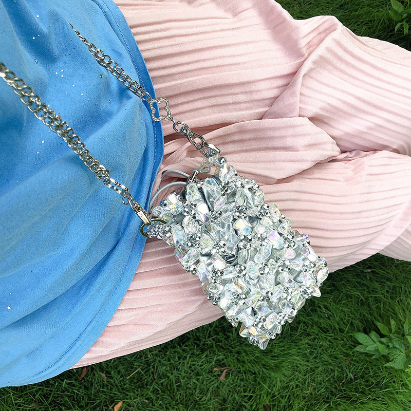 Mini Colorful Special Shaped Crystal Chain Bag Handmade Beaded Small Shoulder Bag Transparent Little Fairy Mobile Phone Bag