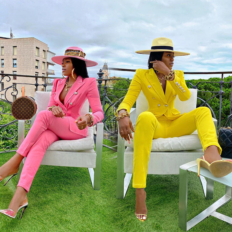 Women Wear Casual Blazer Straight-leg Pants