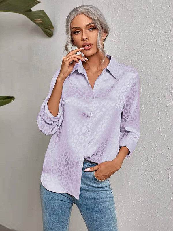Satin leopard print button down shirt