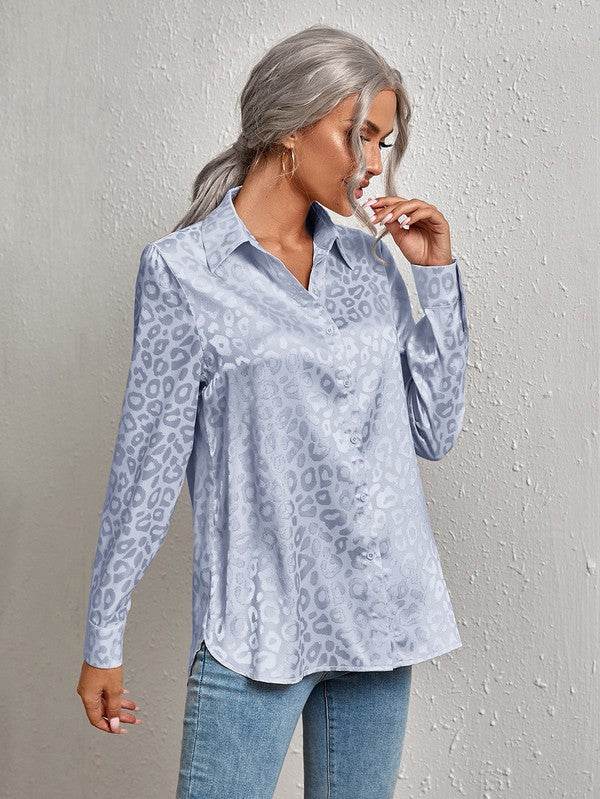 Satin leopard print button down shirt