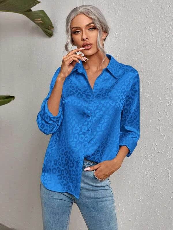 Satin leopard print button down shirt