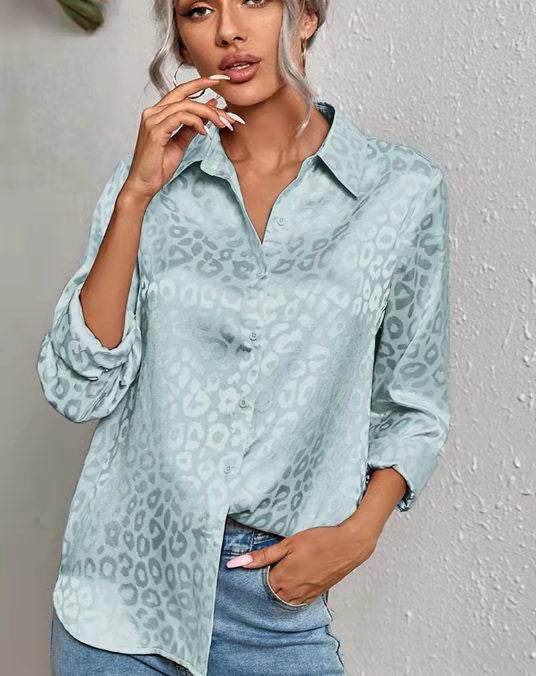 Satin leopard print button down shirt