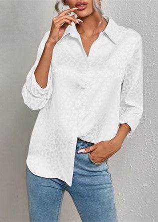 Satin leopard print button down shirt