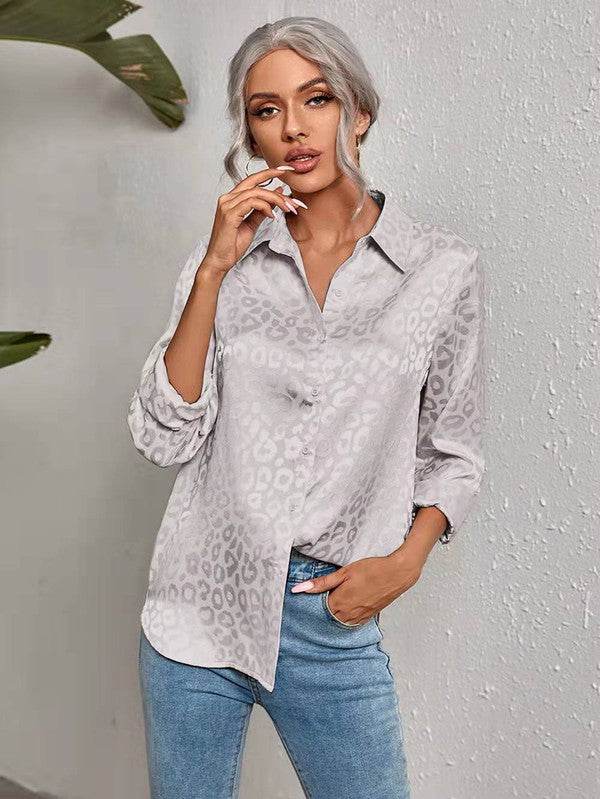Satin leopard print button down shirt