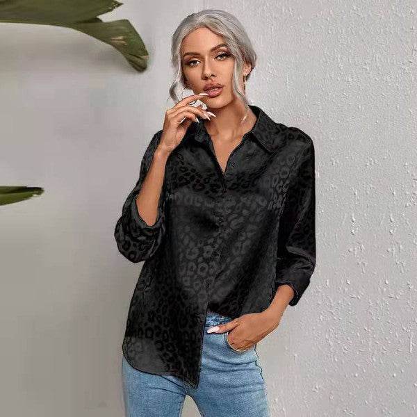 Satin leopard print button down shirt