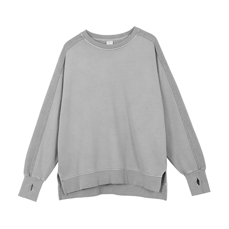 Autumn Winter Main Push Terry Loose-Fitting plus Size Pullover Washed Retro High Street Pullover Patchwork Sweatshirt